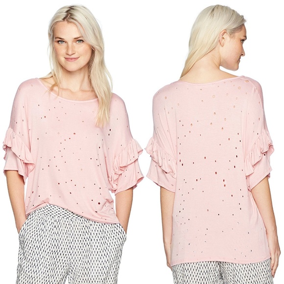 Distressed Ruffle Sleeve Relaxed Tee NWT - Picture 8 of 8